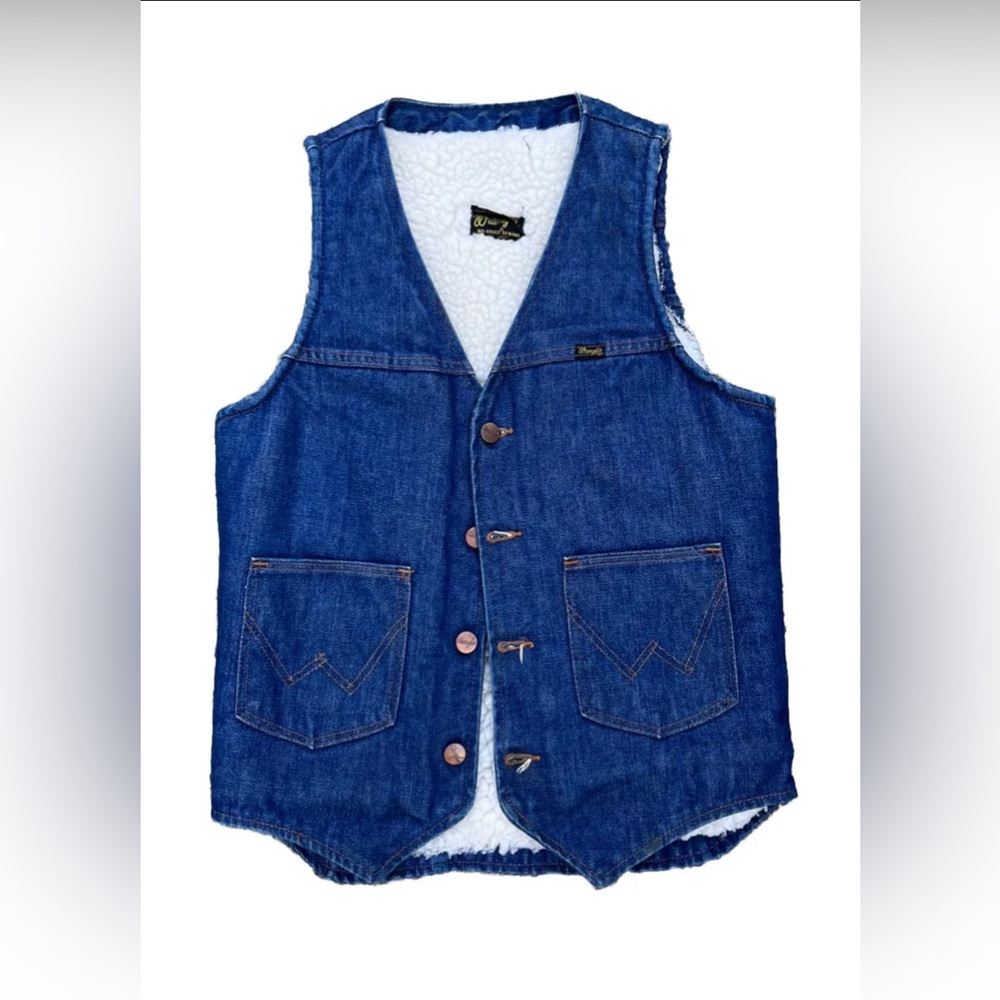 Vintage Wrangler No Fault Denim Fleece lined vest made in USA SIZE SMALL